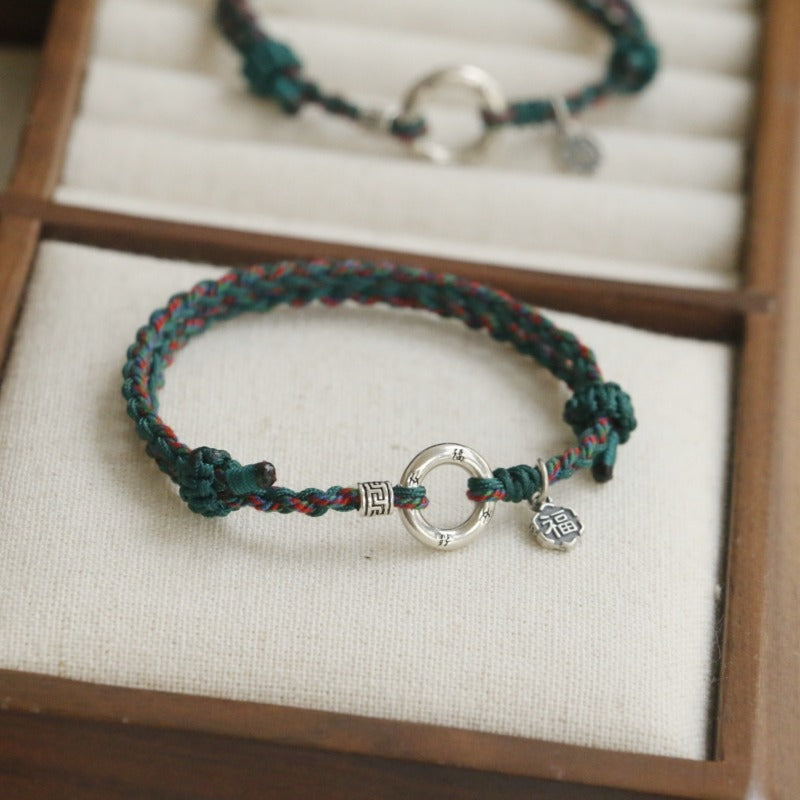 Zen Healing Tibetan 925 Silver Peace Buckle Lucky Braided Bracelet