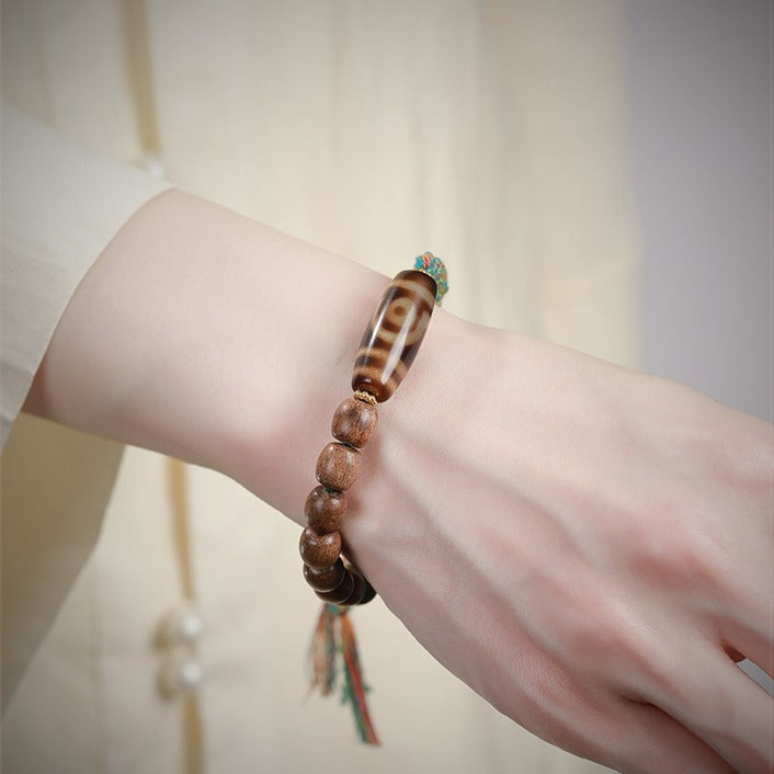 Zen Healing Tibetan Agarwood Agate Dzi Bead Protection Braided Bracelet