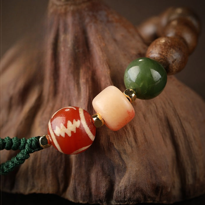Zen Healing Tibetan Agarwood Agate Dzi Bead Protection Braided Bracelet