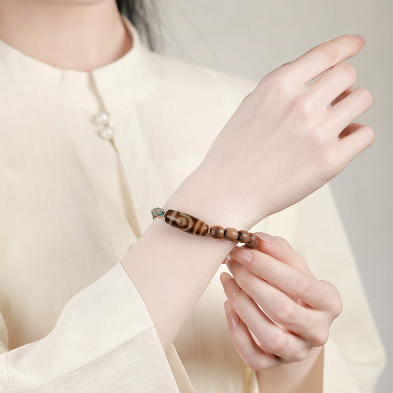 Zen Healing Tibetan Agarwood Agate Dzi Bead Protection Braided Bracelet