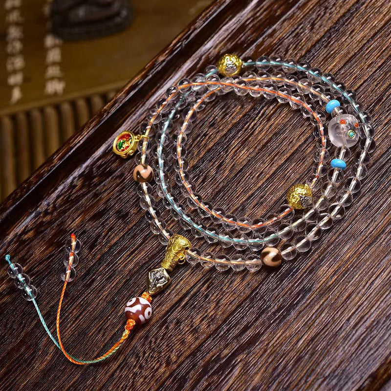 Zen Healing Tibetan Natural White Quartz Agate Dzi Bead Meditation Healing Multilayer Mala