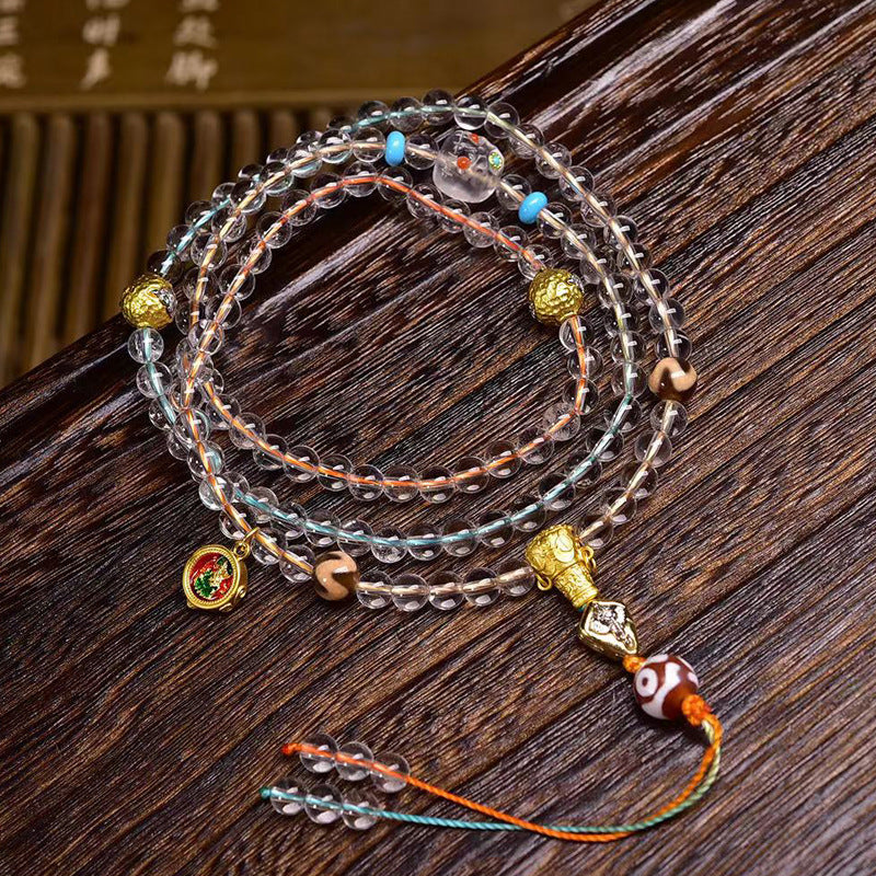 Zen Healing Tibetan Natural White Quartz Agate Dzi Bead Meditation Healing Multilayer Mala