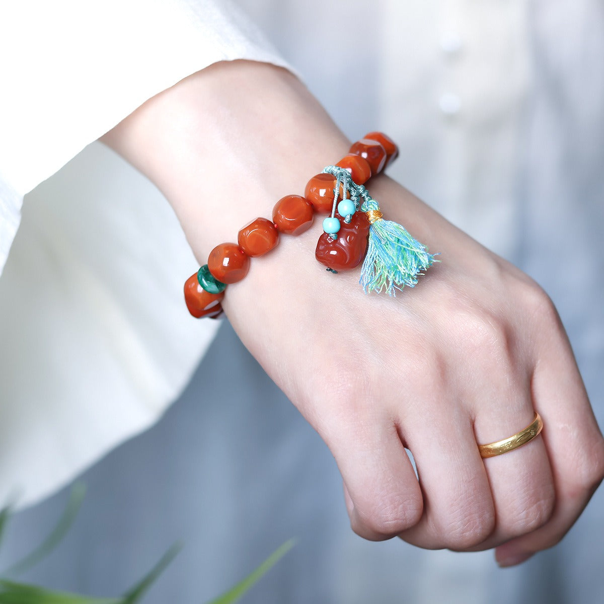 Zen Healing Tibetan South Red Agate Dzi Bead Pi Xiu Prosperity Bracelet