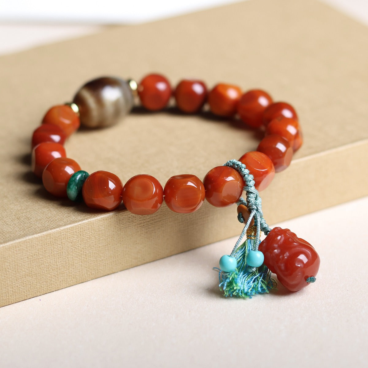 Zen Healing Tibetan South Red Agate Dzi Bead Pi Xiu Prosperity Bracelet