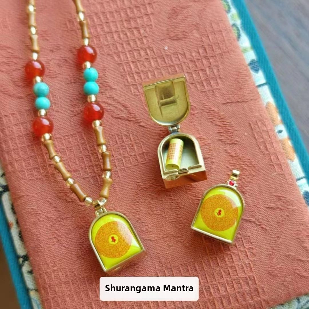 Zen Healing Tibetan Zhaqi Lhamo Olive Bamboo Ga'u Box Protection Pendant Necklace