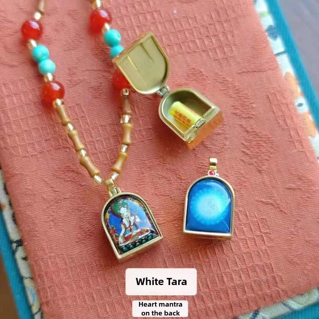 Zen Healing Tibetan Zhaqi Lhamo Olive Bamboo Ga'u Box Protection Pendant Necklace