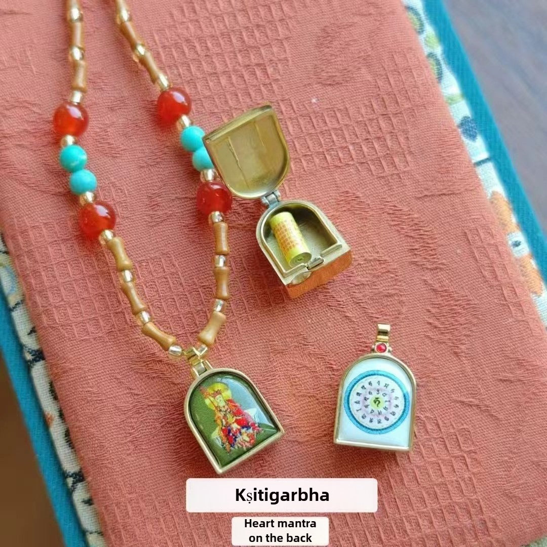 Zen Healing Tibetan Zhaqi Lhamo Olive Bamboo Ga'u Box Protection Pendant Necklace