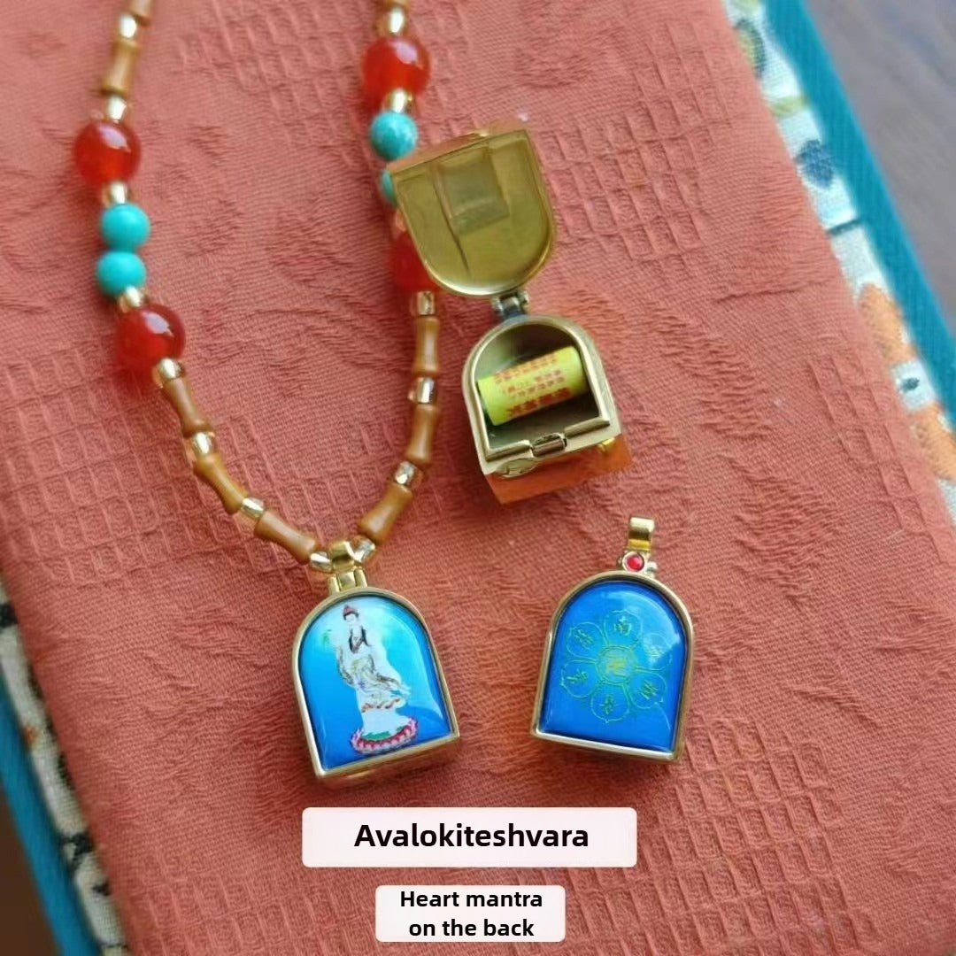 Zen Healing Tibetan Zhaqi Lhamo Olive Bamboo Ga'u Box Protection Pendant Necklace