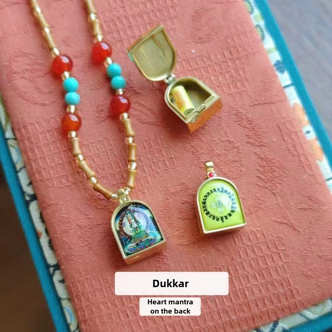 Zen Healing Tibetan Zhaqi Lhamo Olive Bamboo Ga'u Box Protection Pendant Necklace