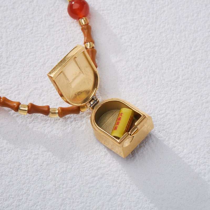 Zen Healing Tibetan Zhaqi Lhamo Olive Bamboo Ga'u Box Protection Pendant Necklace