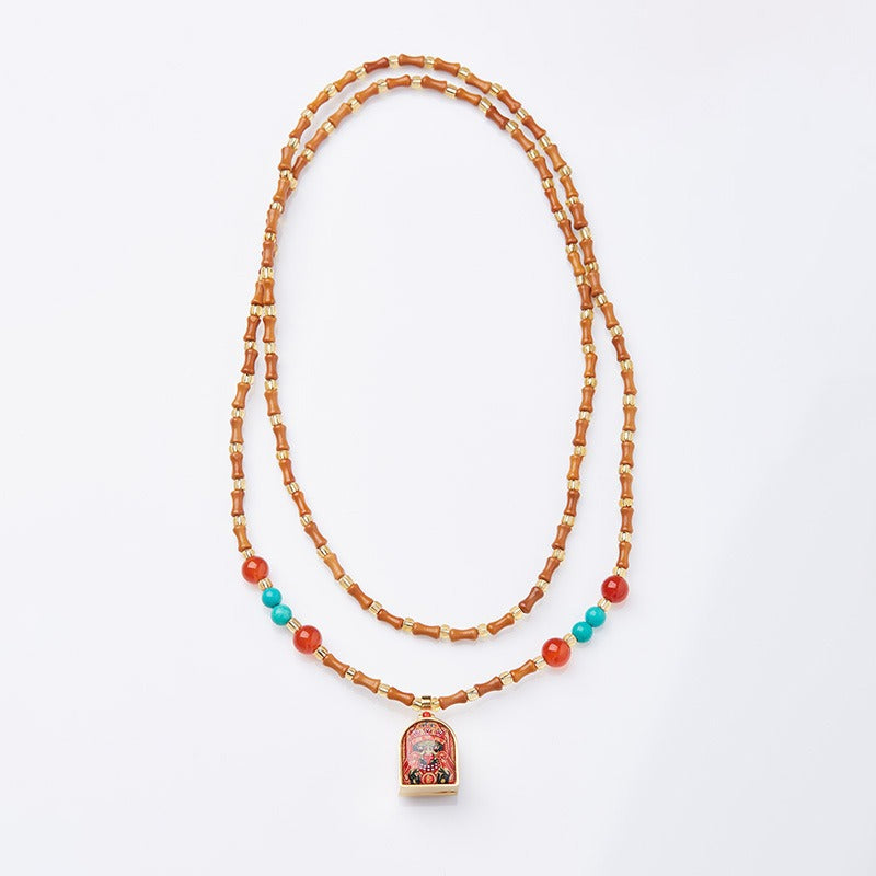 Zen Healing Tibetan Zhaqi Lhamo Olive Bamboo Ga'u Box Protection Pendant Necklace