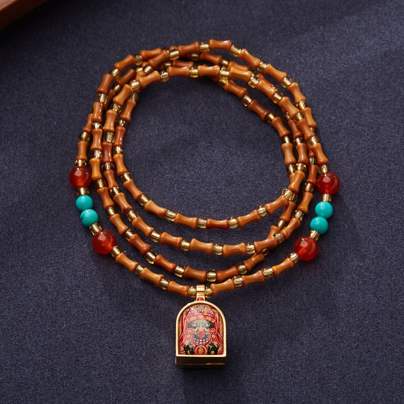 Zen Healing Tibetan Zhaqi Lhamo Olive Bamboo Ga'u Box Protection Pendant Necklace