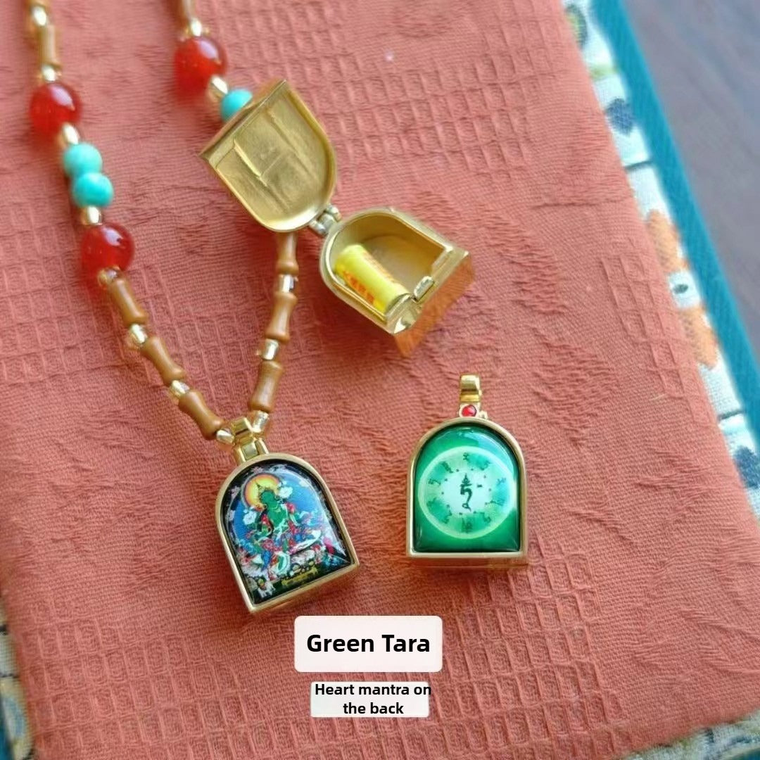Zen Healing Tibetan Zhaqi Lhamo Olive Bamboo Ga'u Box Protection Pendant Necklace