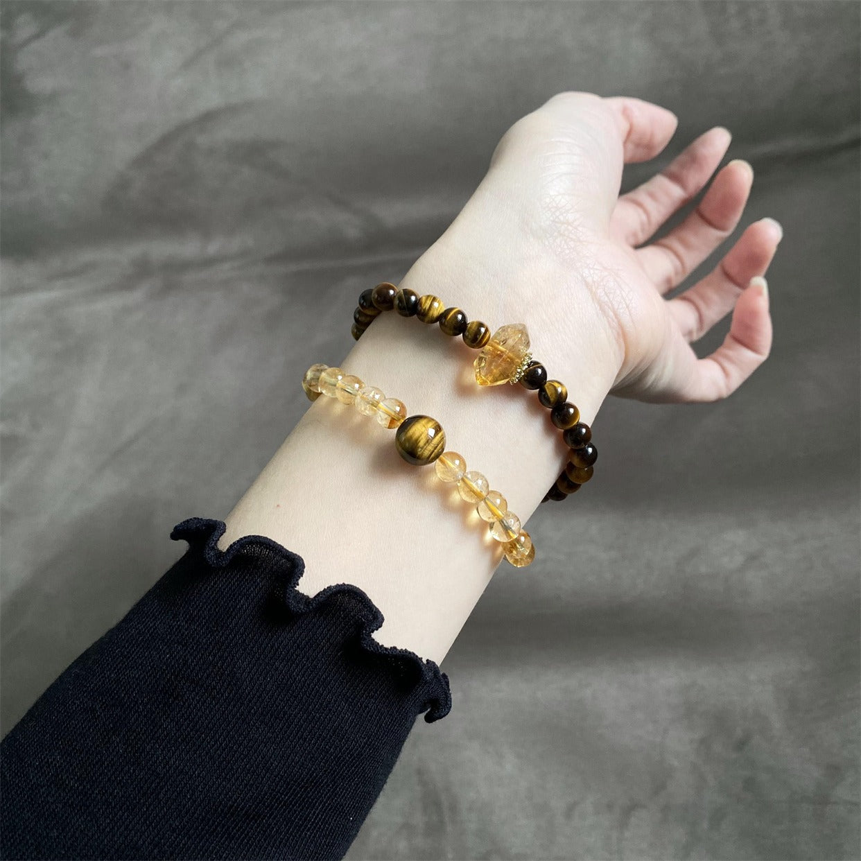 Zen Healing Tiger Eye Citrine Empowerment Abundance Double Wrap Bracelet