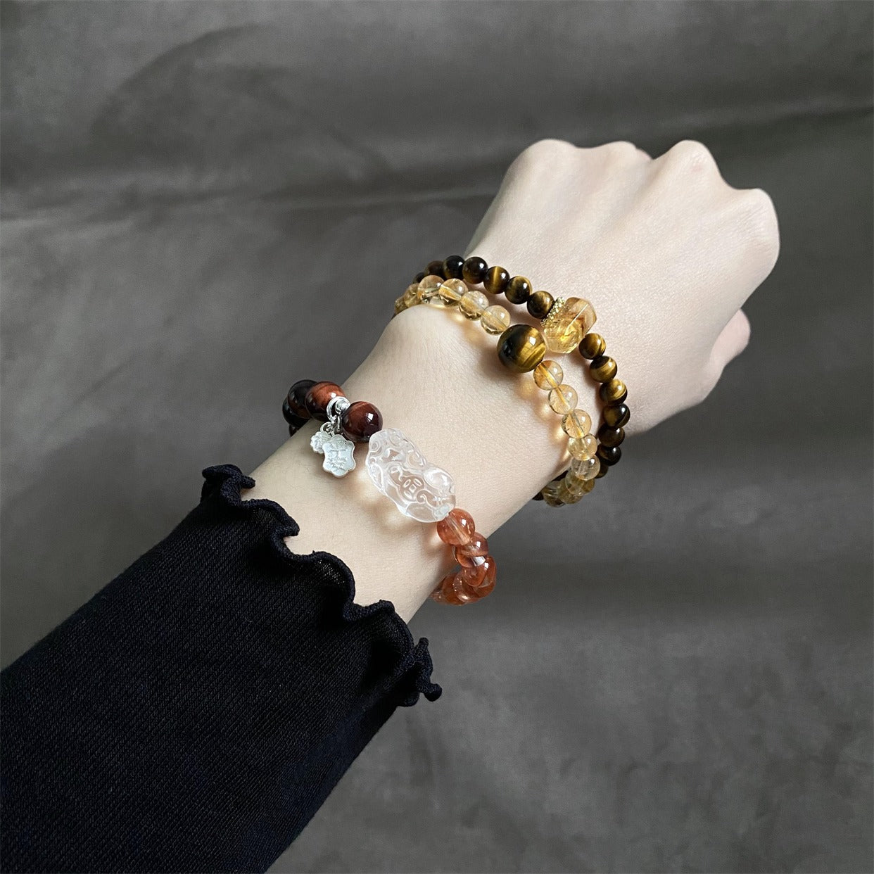 Zen Healing Tiger Eye Citrine Empowerment Abundance Double Wrap Bracelet