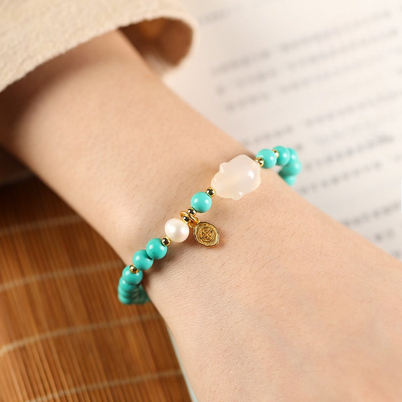 Zen Healing Turquoise White Jade Rabbit Lucky Bracelet
