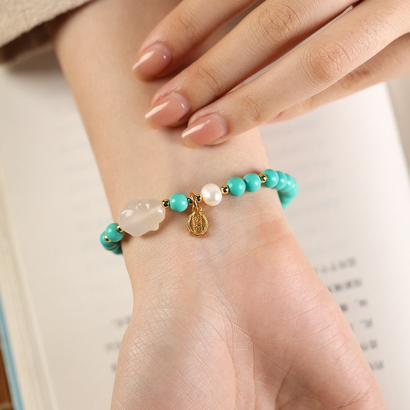 Zen Healing Turquoise White Jade Rabbit Lucky Bracelet