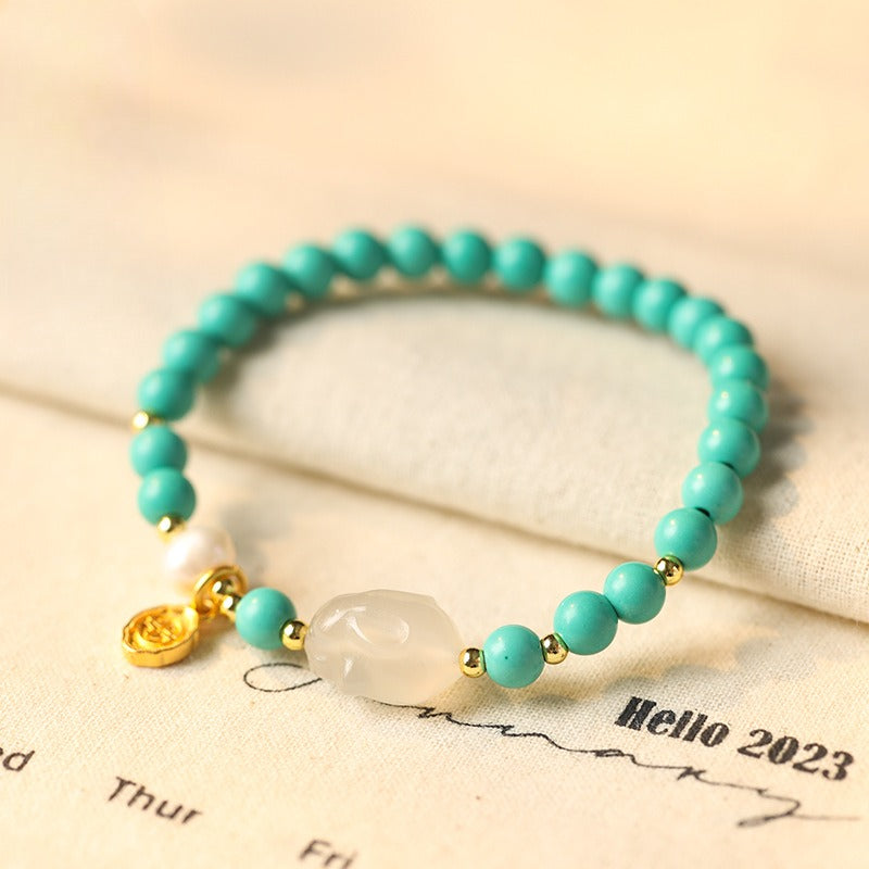 Zen Healing Turquoise White Jade Rabbit Lucky Bracelet