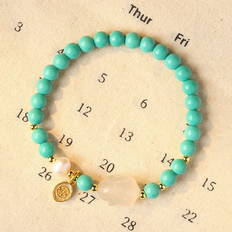 Zen Healing Turquoise White Jade Rabbit Lucky Bracelet