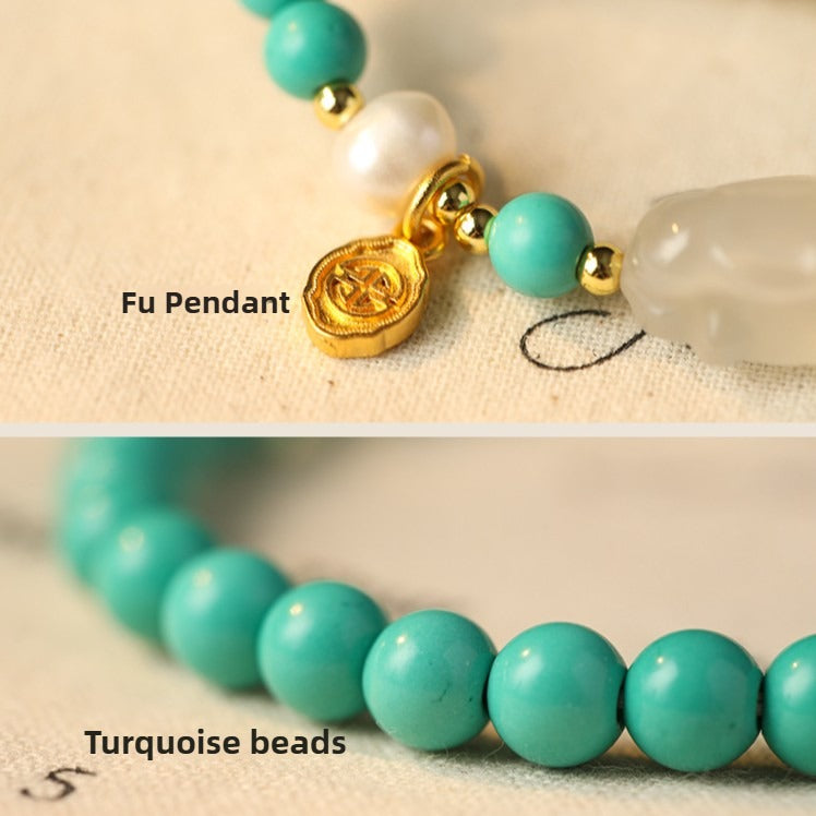 Zen Healing Turquoise White Jade Rabbit Lucky Bracelet