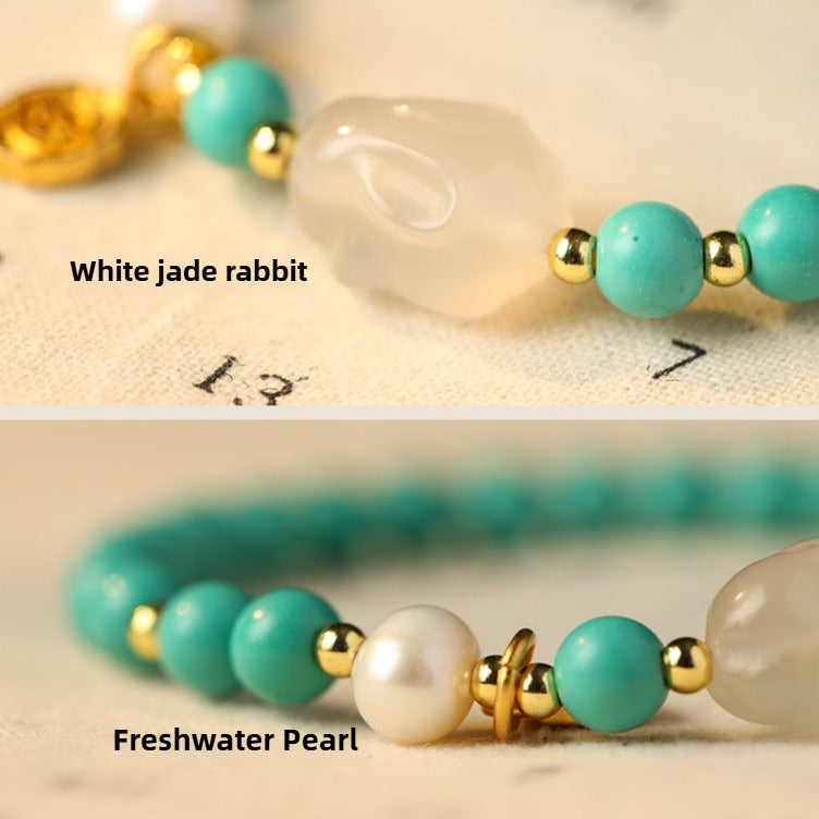 Zen Healing Turquoise White Jade Rabbit Lucky Bracelet