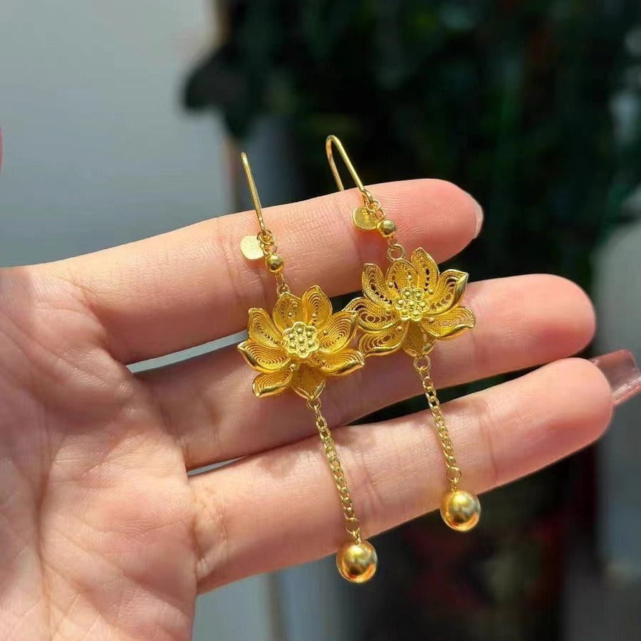 Zen Healing Vietnamese Sand Gold Lotus Pendant Blessing Necklace