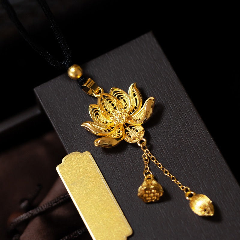Zen Healing Vietnamese Sand Gold Lotus Pendant Blessing Necklace