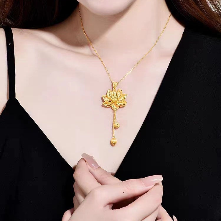Zen Healing Vietnamese Sand Gold Lotus Pendant Blessing Necklace