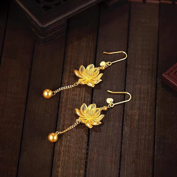Zen Healing Vietnamese Sand Gold Lotus Pendant Blessing Necklace