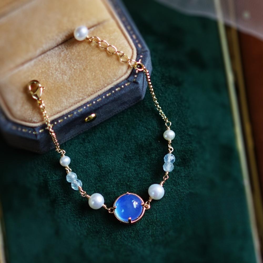 Zen Healing Vintage Blue Agate Pearl Clam Bracelet
