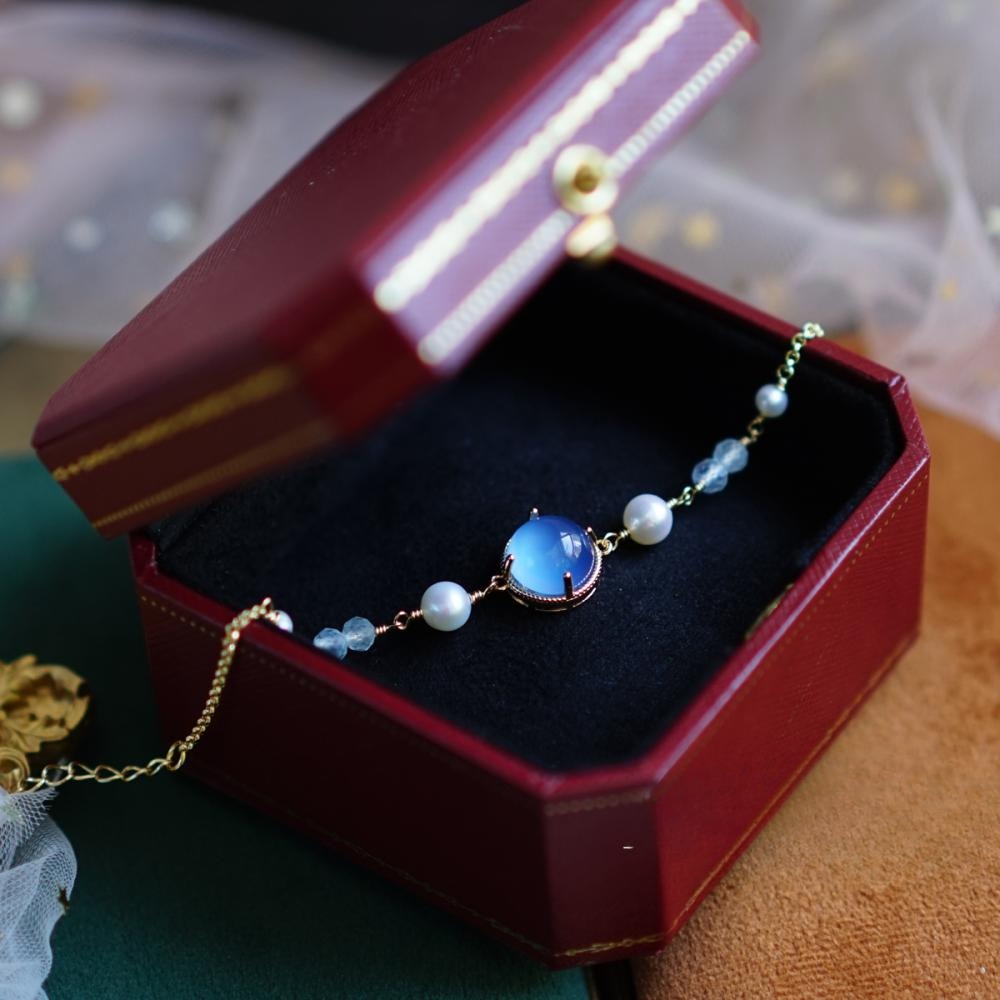 Zen Healing Vintage Blue Agate Pearl Clam Bracelet