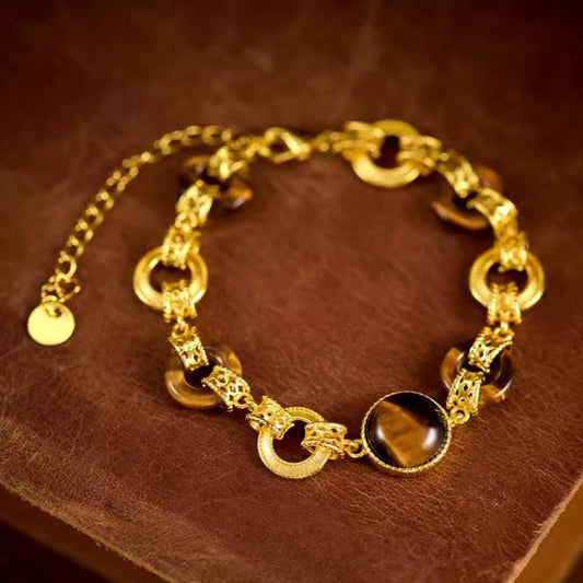 Zen Healing Vintage Gold Plated Copper Tiger's Eye Happiness Bracelet