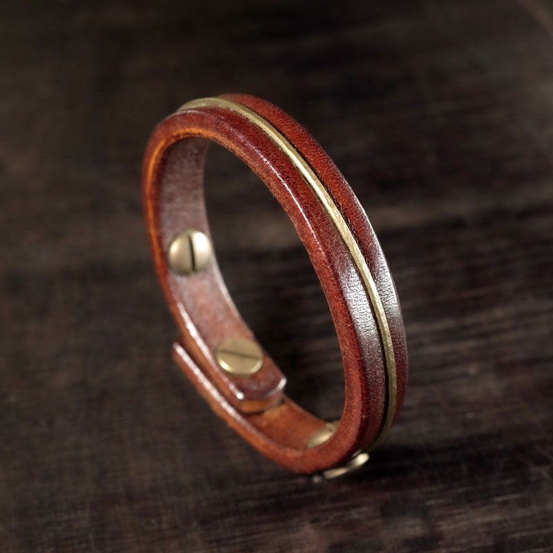 Zen Healing Vintage Leather Copper Design Strength Couple Bracelet