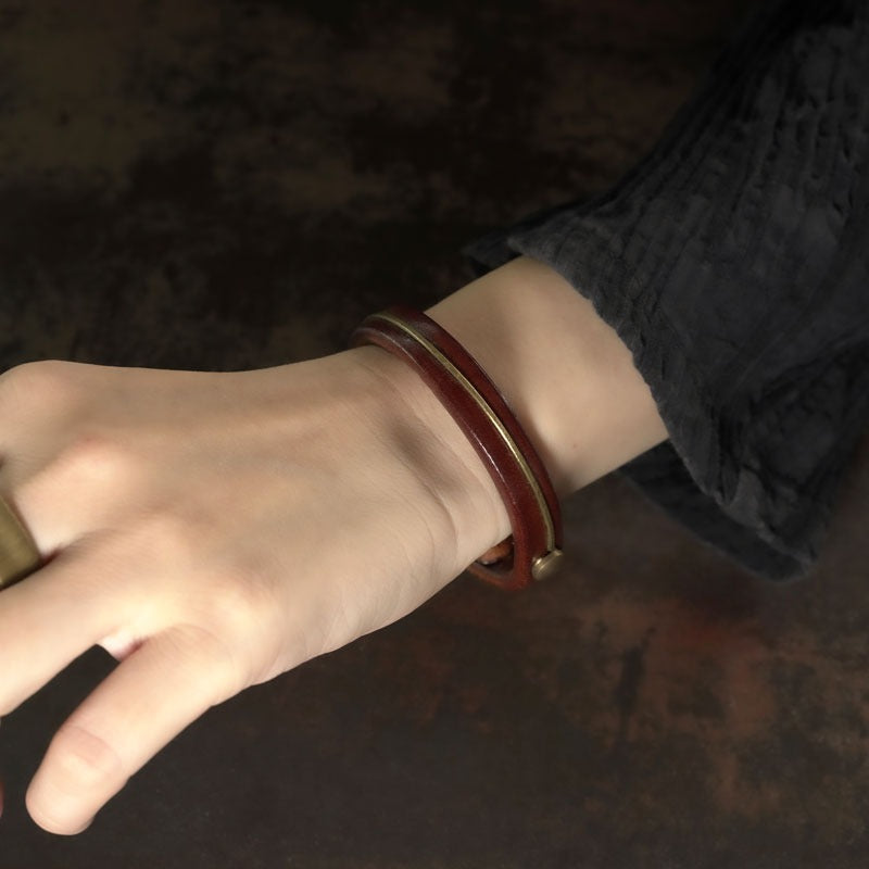 Zen Healing Vintage Leather Copper Design Strength Couple Bracelet