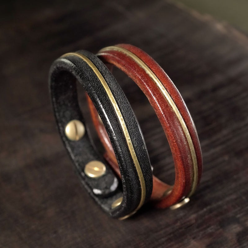 Zen Healing Vintage Leather Copper Design Strength Couple Bracelet