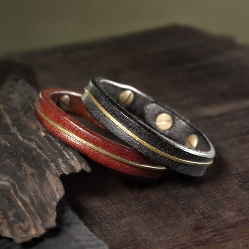 Zen Healing Vintage Leather Copper Design Strength Couple Bracelet