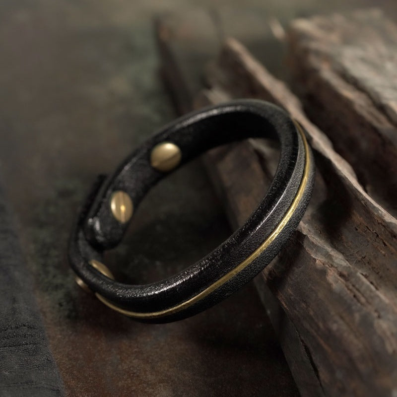 Zen Healing Vintage Leather Copper Design Strength Couple Bracelet