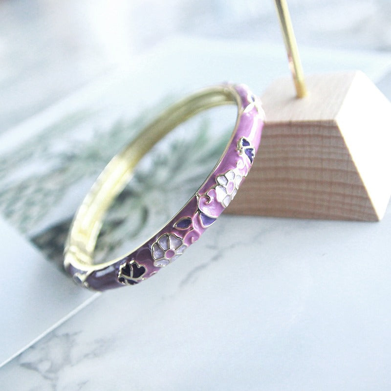 Zen Healing Vintage Purple Enamel Alloy Protection Bangle Bracelet