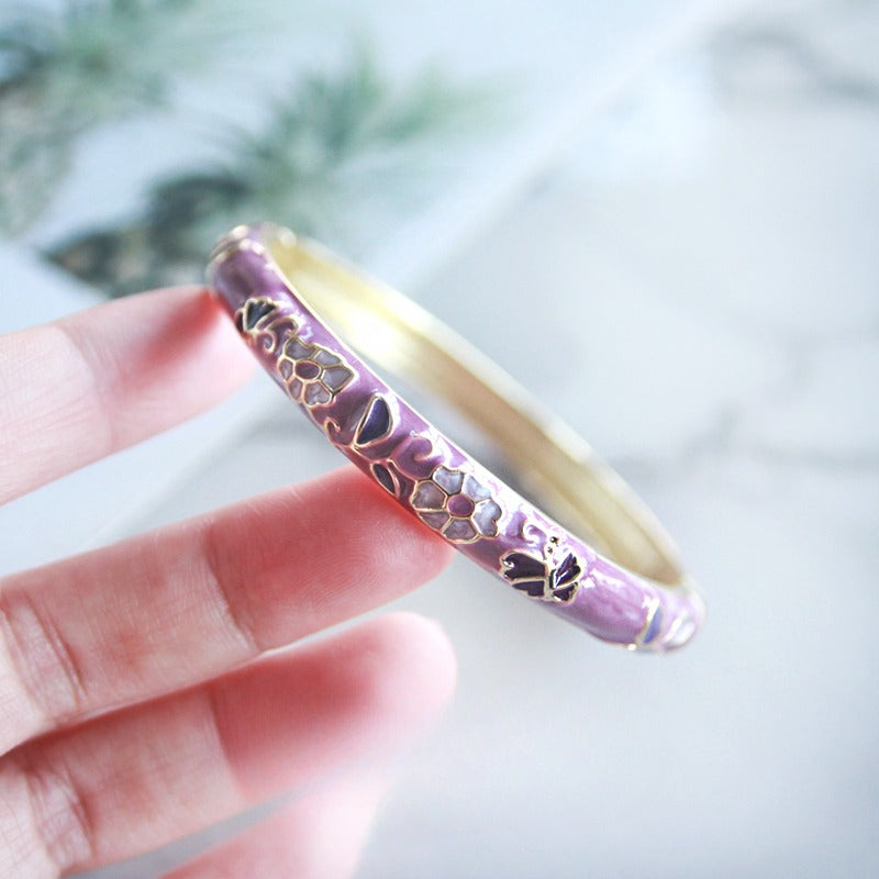 Zen Healing Vintage Purple Enamel Alloy Protection Bangle Bracelet