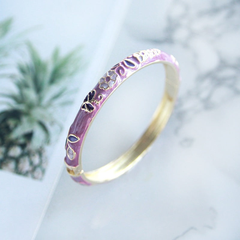 Zen Healing Vintage Purple Enamel Alloy Protection Bangle Bracelet