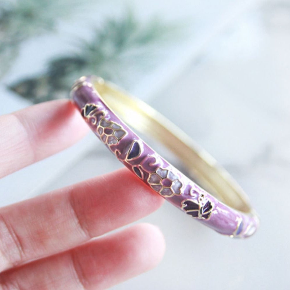 Zen Healing Vintage Purple Enamel Alloy Protection Bangle Bracelet