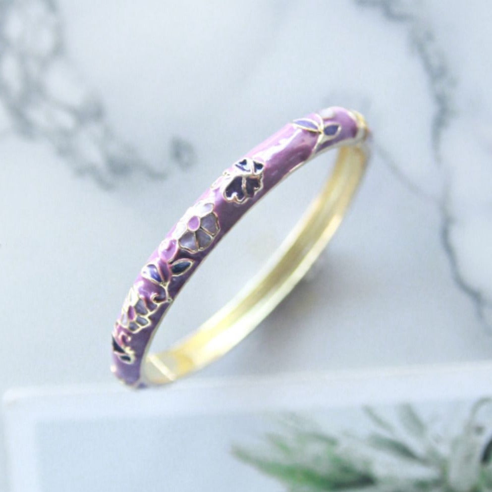 Zen Healing Vintage Purple Enamel Alloy Protection Bangle Bracelet