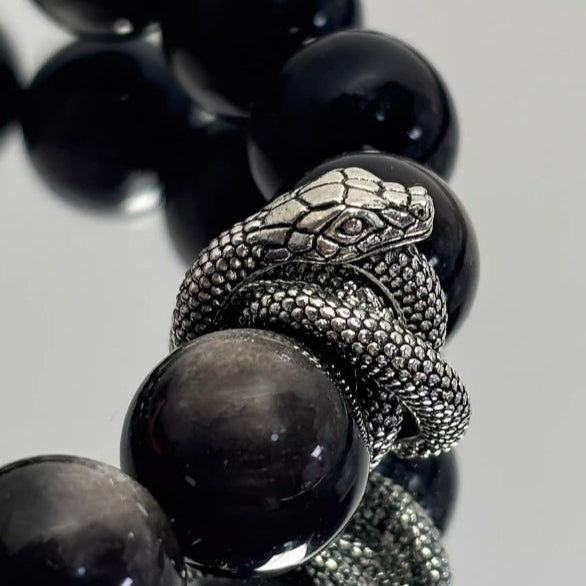 Zen Healing Year Of The Snake Black Obsidian Silver Obsidian Labradorite Luck & Protection Bracelet