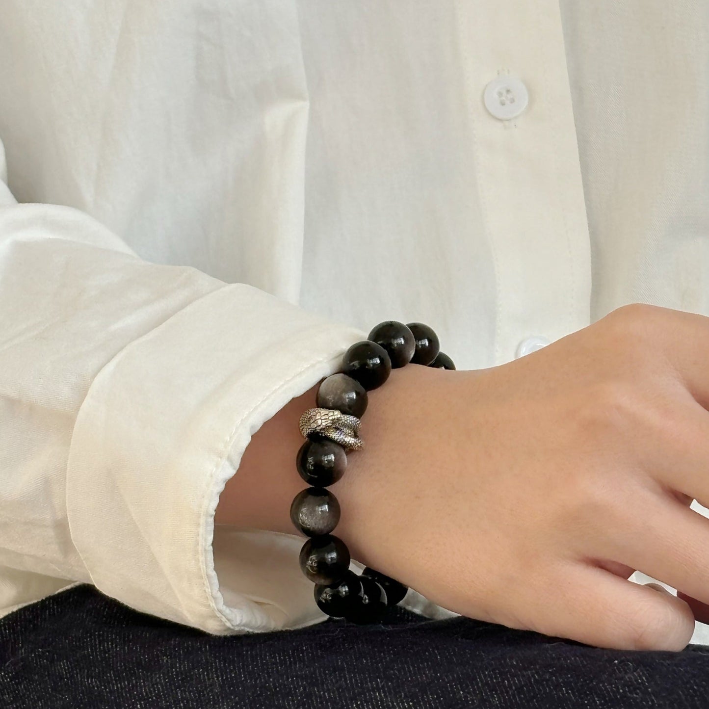 Zen Healing Year Of The Snake Black Obsidian Silver Obsidian Labradorite Luck & Protection Bracelet