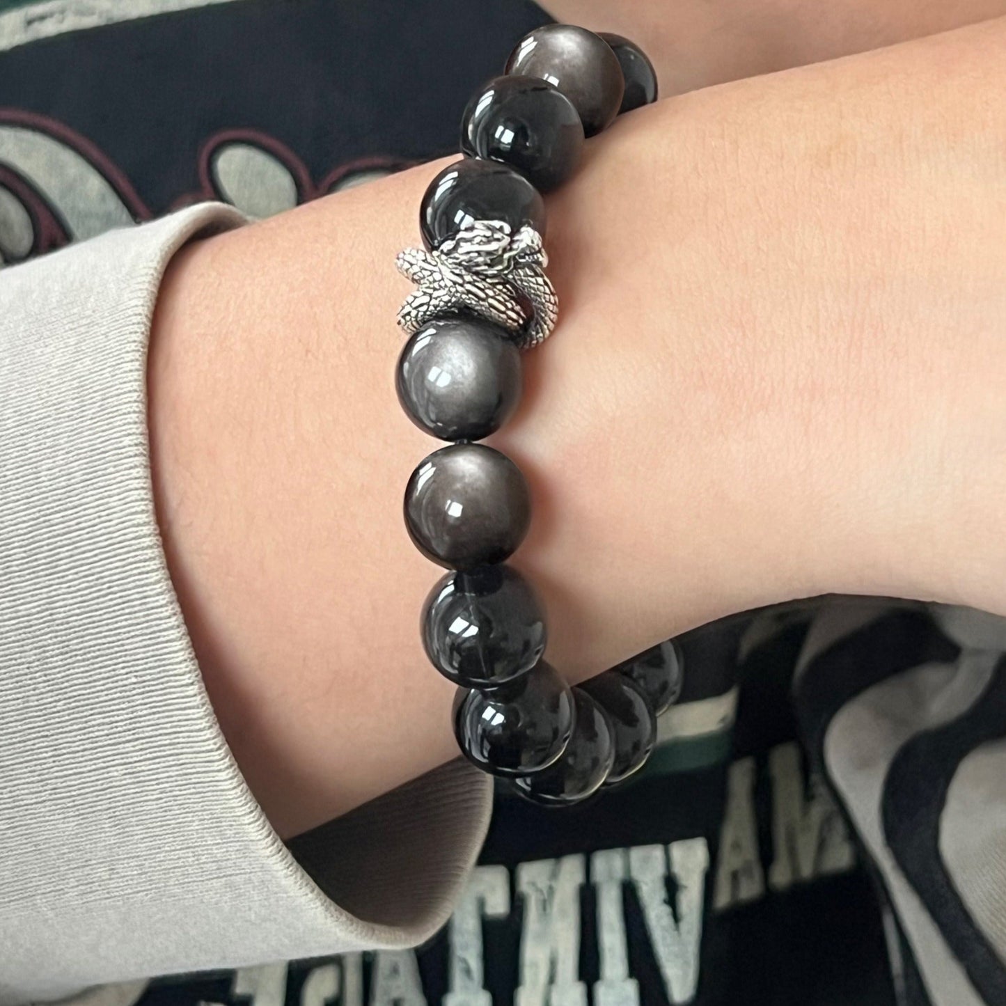 Zen Healing Year Of The Snake Black Obsidian Silver Obsidian Labradorite Luck & Protection Bracelet