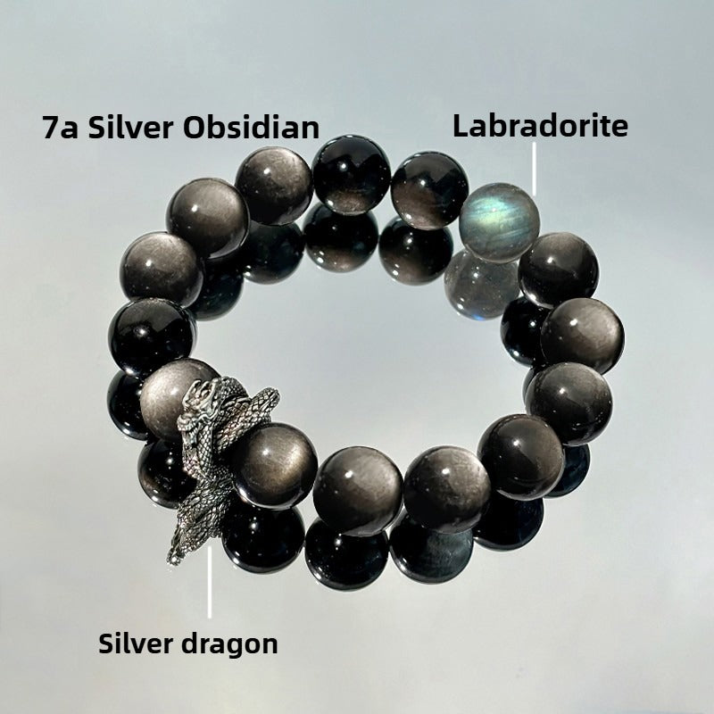 Zen Healing Year Of The Snake Black Obsidian Silver Obsidian Labradorite Luck & Protection Bracelet