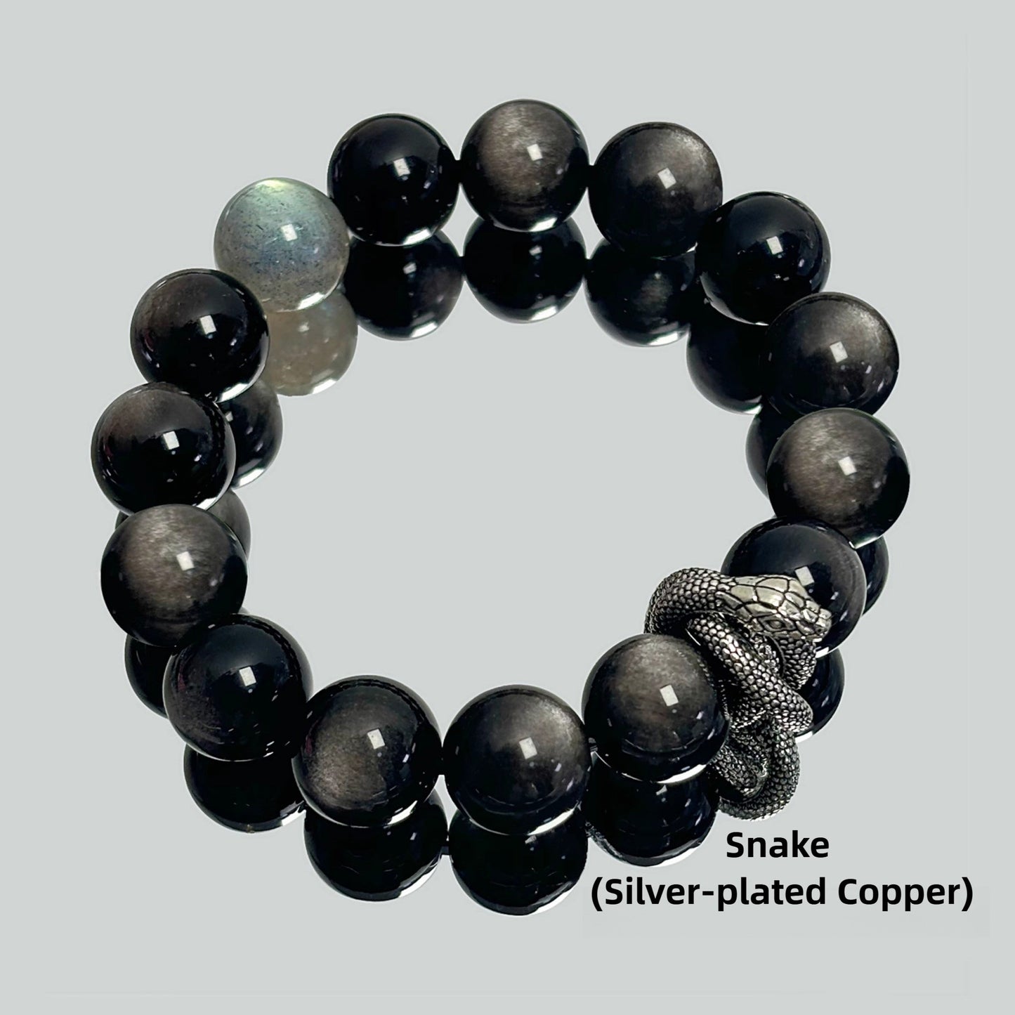 Zen Healing Year Of The Snake Black Obsidian Silver Obsidian Labradorite Luck & Protection Bracelet