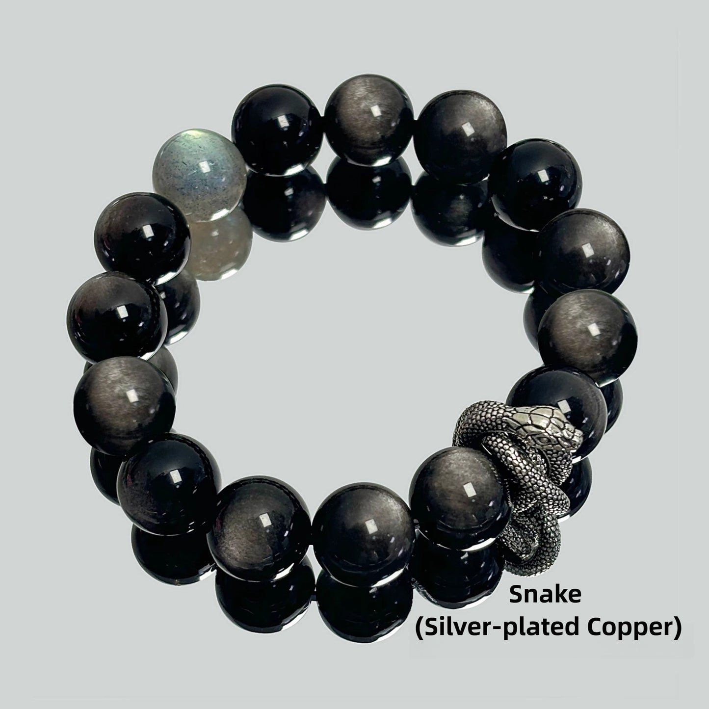 Zen Healing Year Of The Snake Black Obsidian Silver Obsidian Labradorite Luck & Protection Bracelet