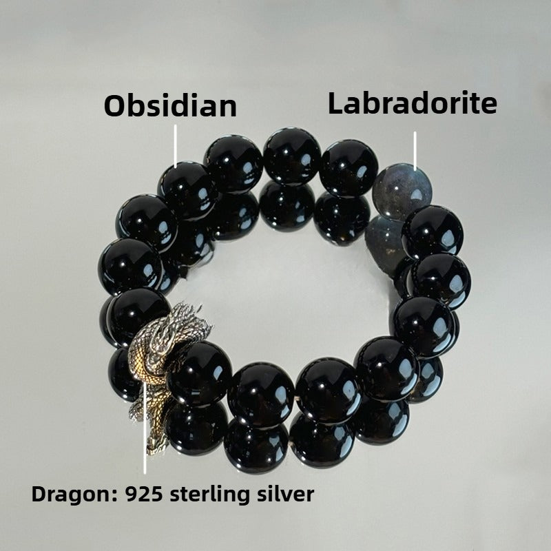 Zen Healing Year Of The Snake Black Obsidian Silver Obsidian Labradorite Luck & Protection Bracelet