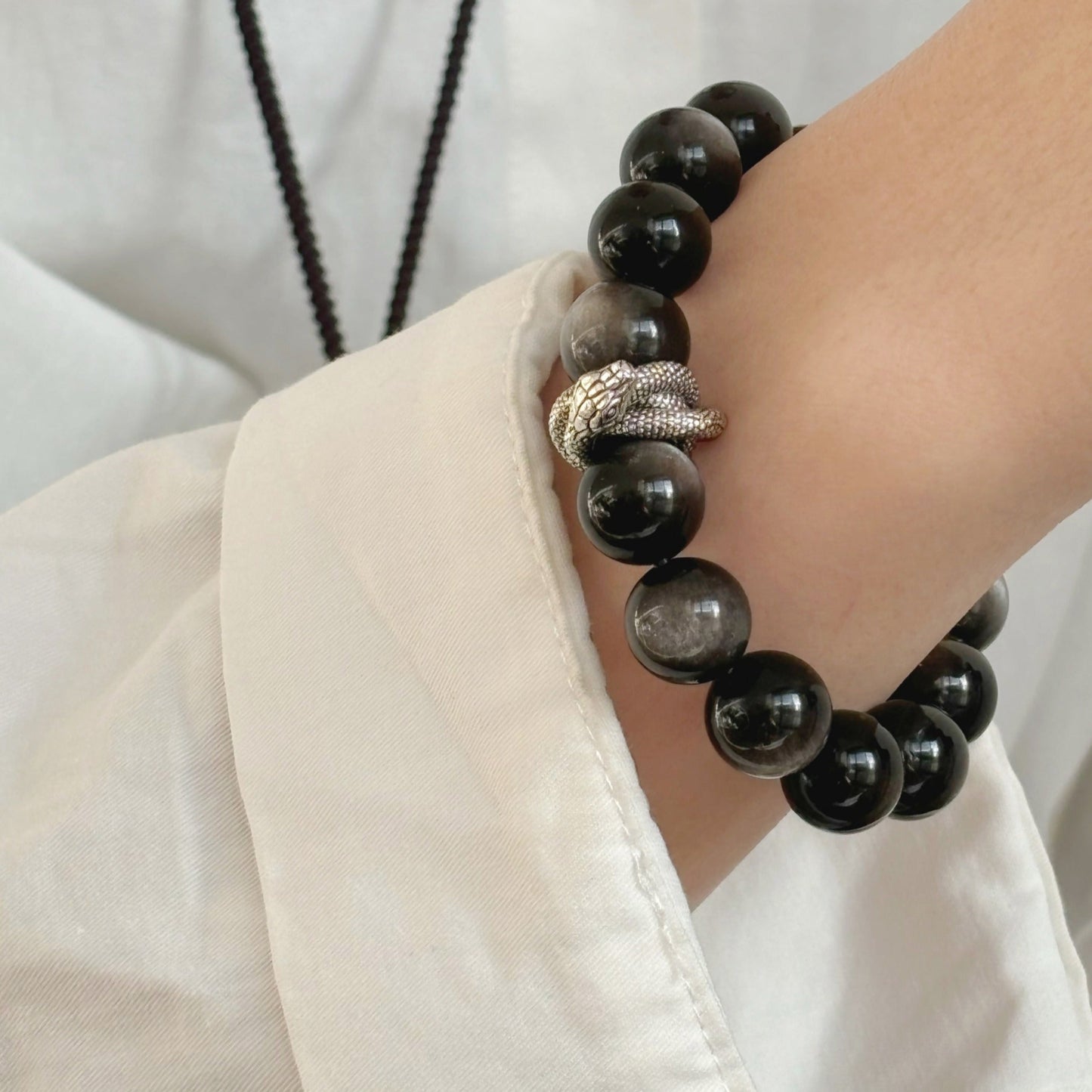 Zen Healing Year Of The Snake Black Obsidian Silver Obsidian Labradorite Luck & Protection Bracelet